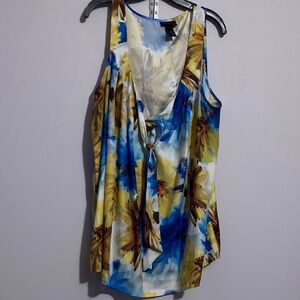 Lane Bryant Floral Tie-Front Blouse - Blue and Yellow